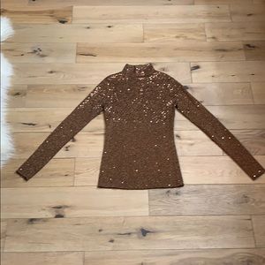 Once1Again Brown Sequin Mock Neck Sweater SZ S